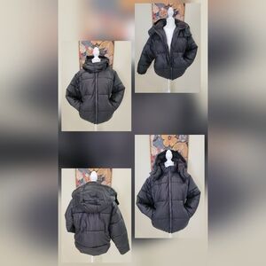 GAP KIDS XL Black Puffer Jacket Winter Coat Removable Hood Full Zip Insulated